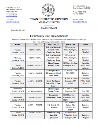 Flu Shot Clinic Schedule 2018